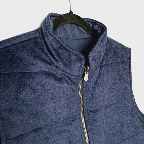 J. Hilburn Wool Puffer Vest 41R Medium Large Reversible Navy Blue Full Zip - Picture 7 of 11